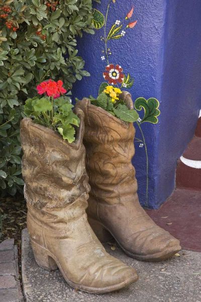 AZ, Tucson Cowboy boots used as planters